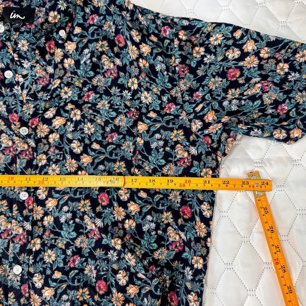 Never Established Floral Button Down‎ Shirt Mens Large Navy Rayon Short Sleeve